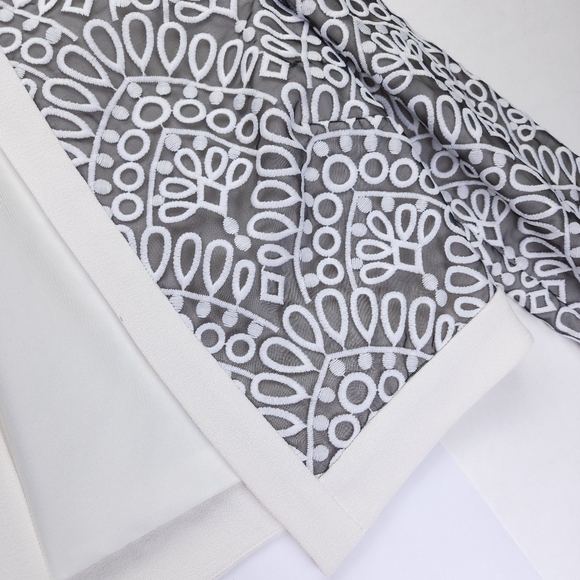 New Katherine Kelly Grey Ivory Lace Embroidered Ivory Overlay Blazer Jacket sz 4 - Picture 3 of 13